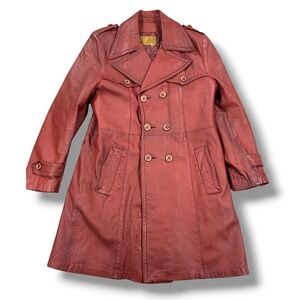 Vintage Sears Leather Trench Coat Women's Full Length Double Breasted Medium/L‎